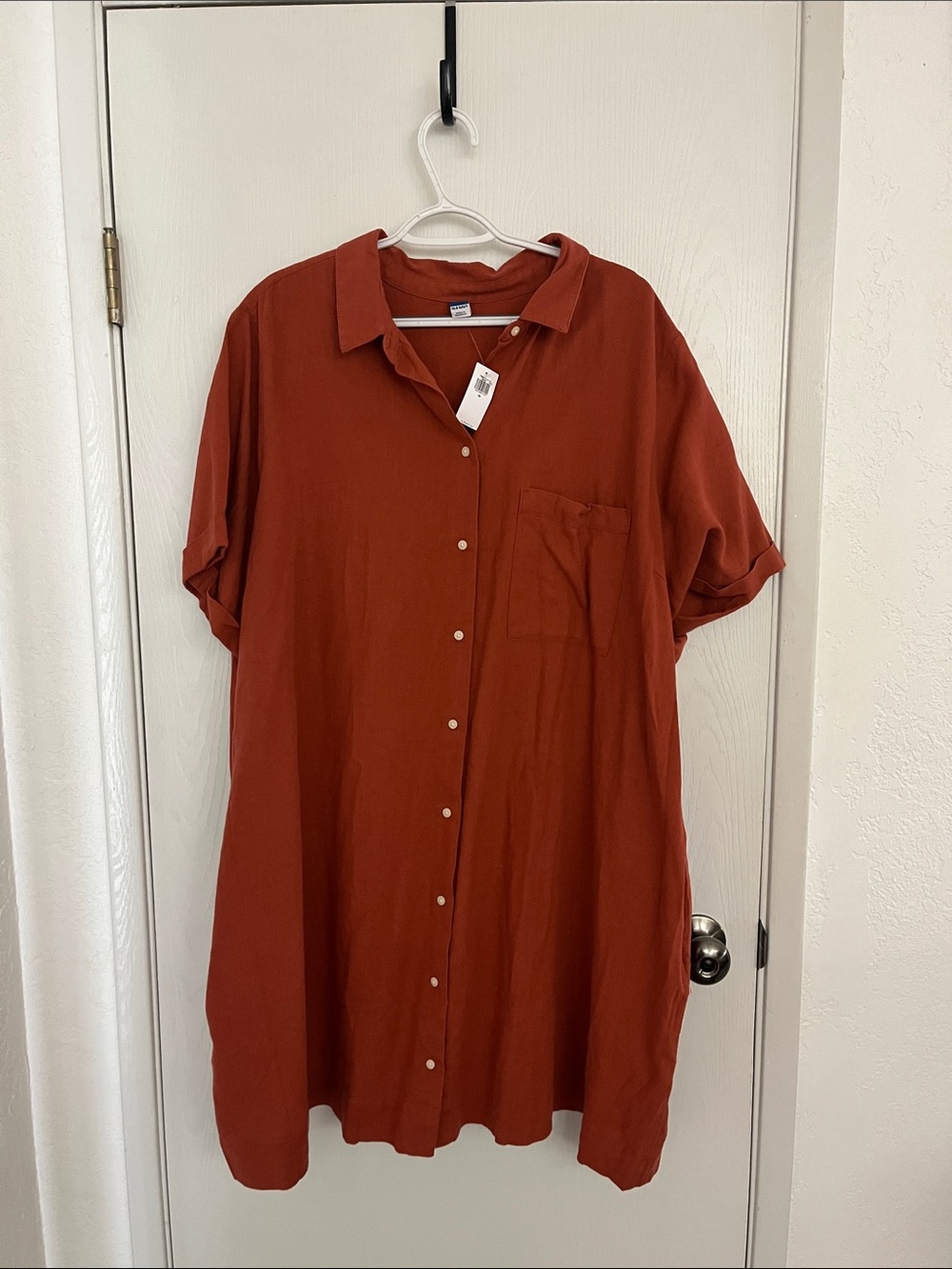 Old Navy Rust Short-Sleeve Button-Down Shirt Dress